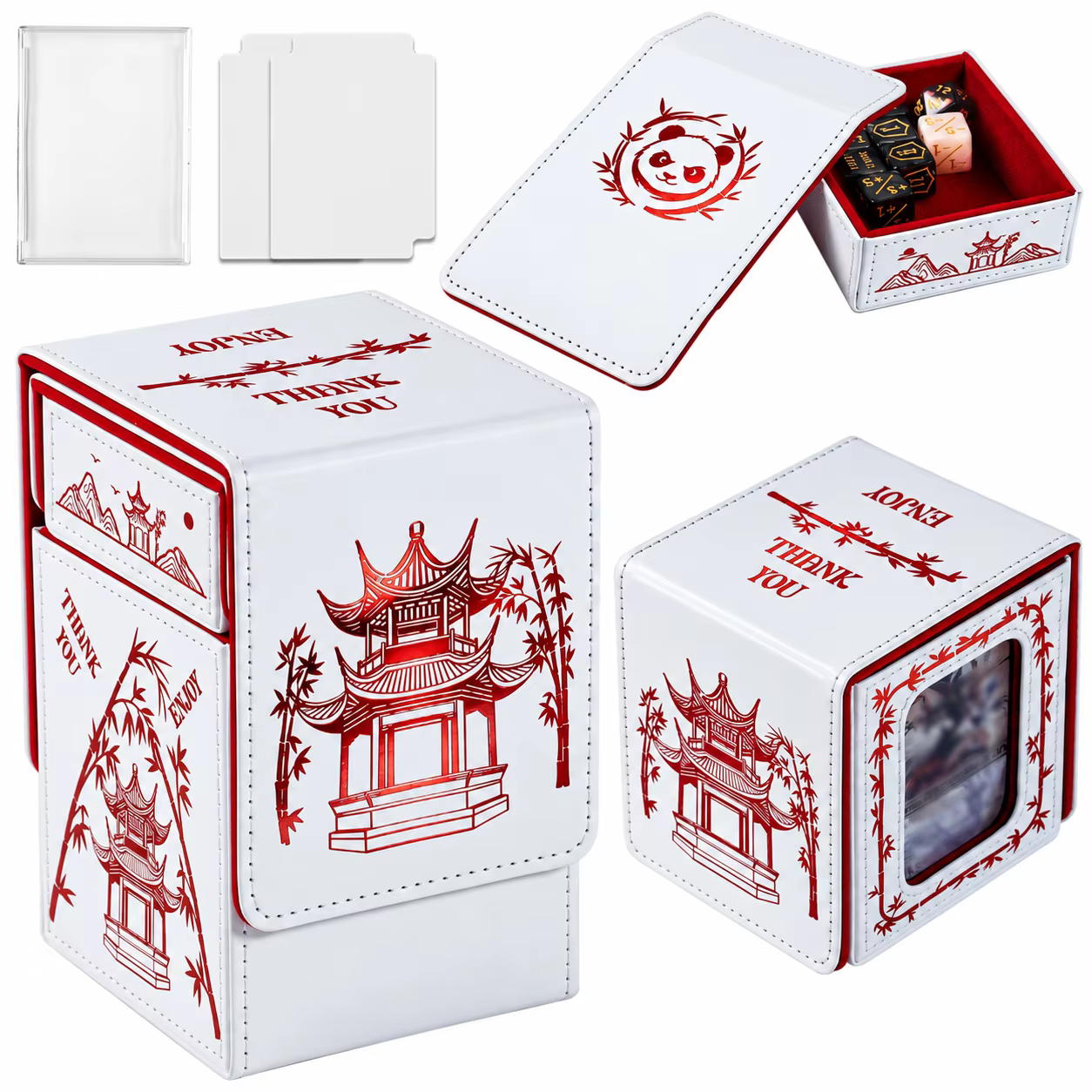 Caixa para baralho de cartas MTG com design de panda chinês, compatível com cartas de TCG, inclui caixa para dados, 2...
