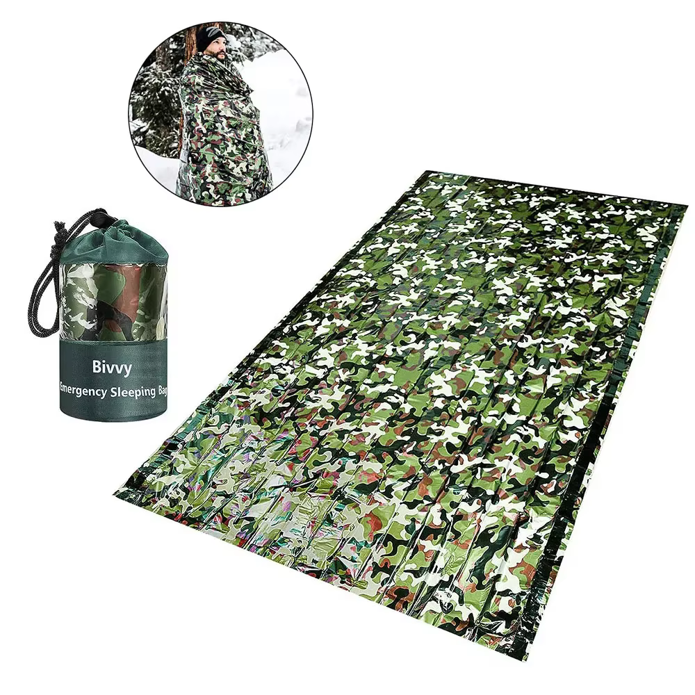 Saco de dormir de emergência pe camuflado, à prova d'água, portátil, sobrevivência, 120x200cm, saco de dormir para ac...