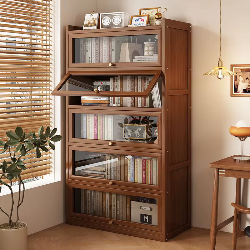 Estante de livros multifuncional em bambu, com grande capacidade, armário de armazenamento em madeira, suporte para e...