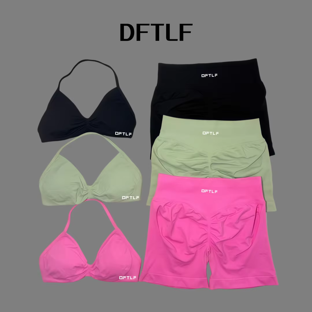 Conjunto de Ginástica DFTLF de 2 Peças para Mulheres: Top Esportivo e Shorts com Costas Abertas, Efeito Empina Bumbum...