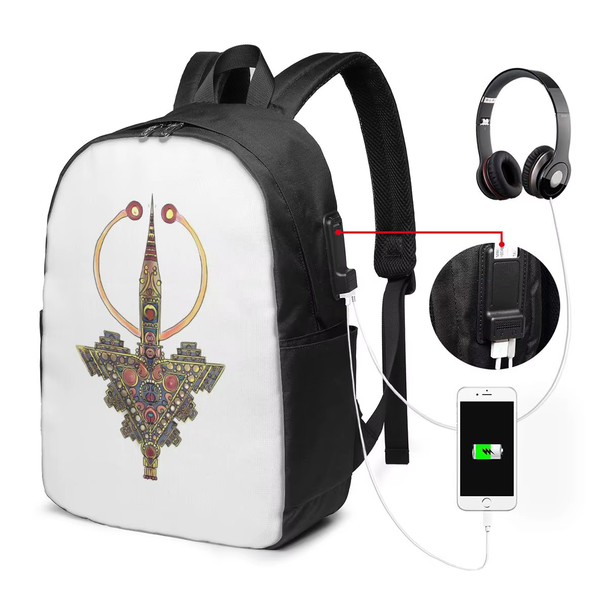 Kabyle Jewelry Amazigh Morocco Mochila de viagem para notebook, bolsa escolar para estudantes universitários, bolsa d...