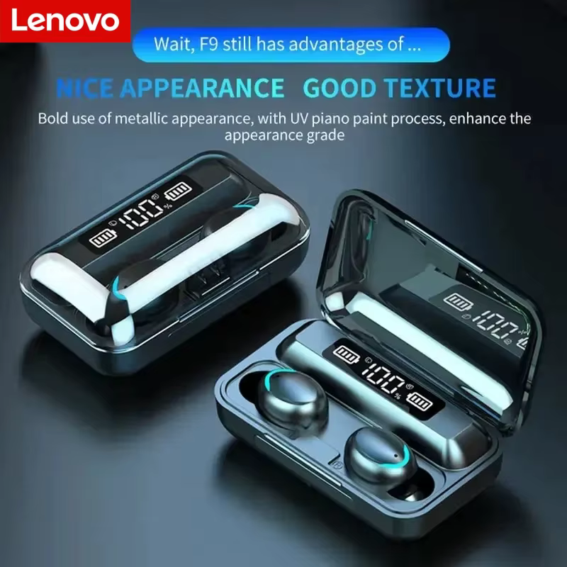 Fones de Ouvido Sem Fio Bluetooth Lenovo F9 - Estojo de Carregamento de Grande Capacidade e Display Digital, Fones de...