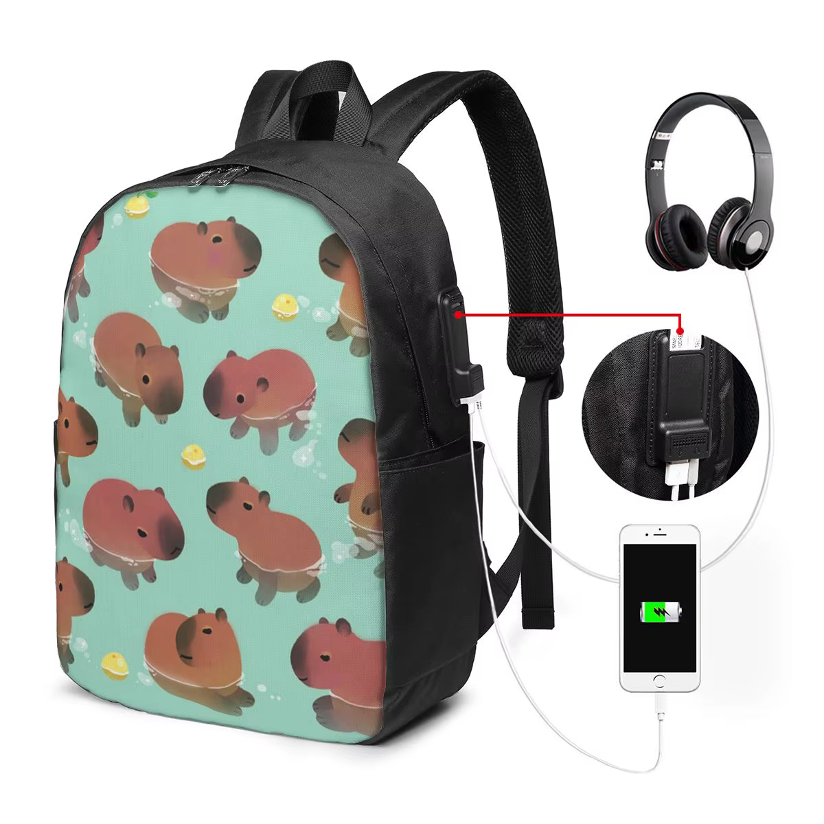 Mochila com estampa de animal capivara, bolsa de viagem para notebook, bolsa escolar para estudantes universitários,...