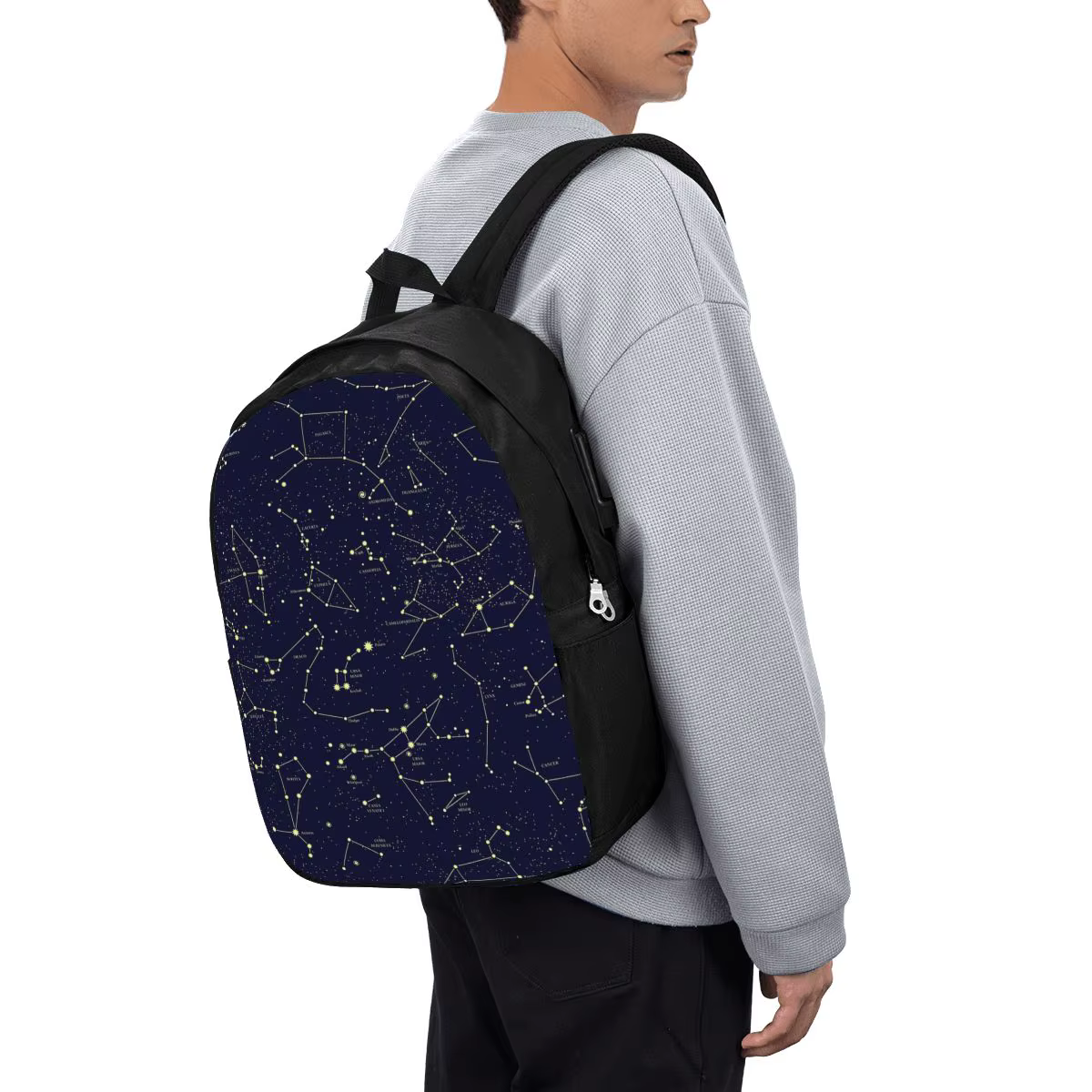 Mochila com estampa de céu noturno, estrelas celestes douradas, constelações do zodíaco, bolsa para notebook, bolsa e...