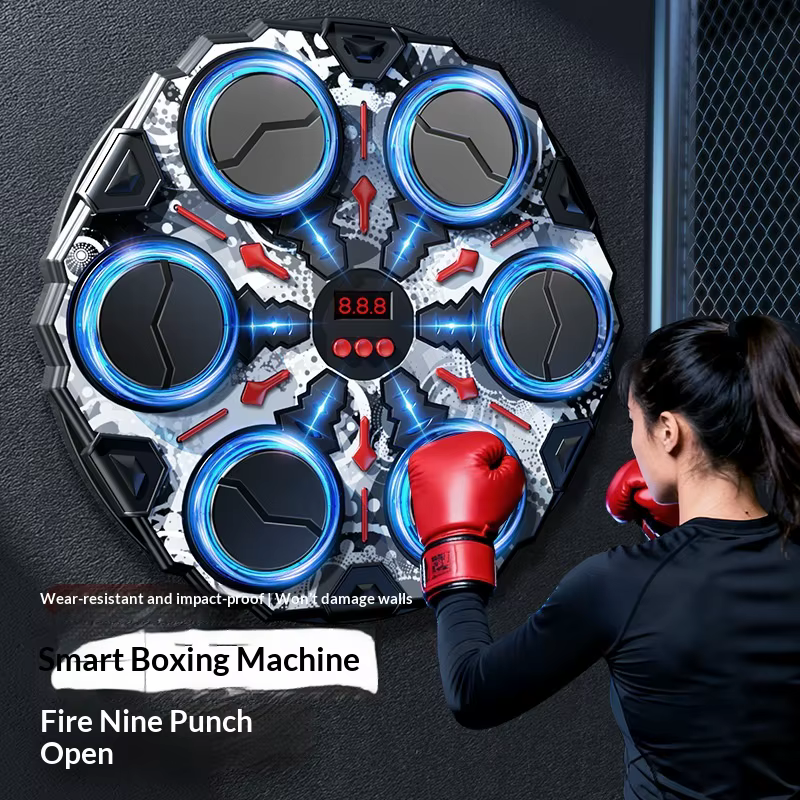 Máquina de boxe musical inteligente, alvo de boxe eletrônico para montagem na parede, com velocidade ajustável, equip...