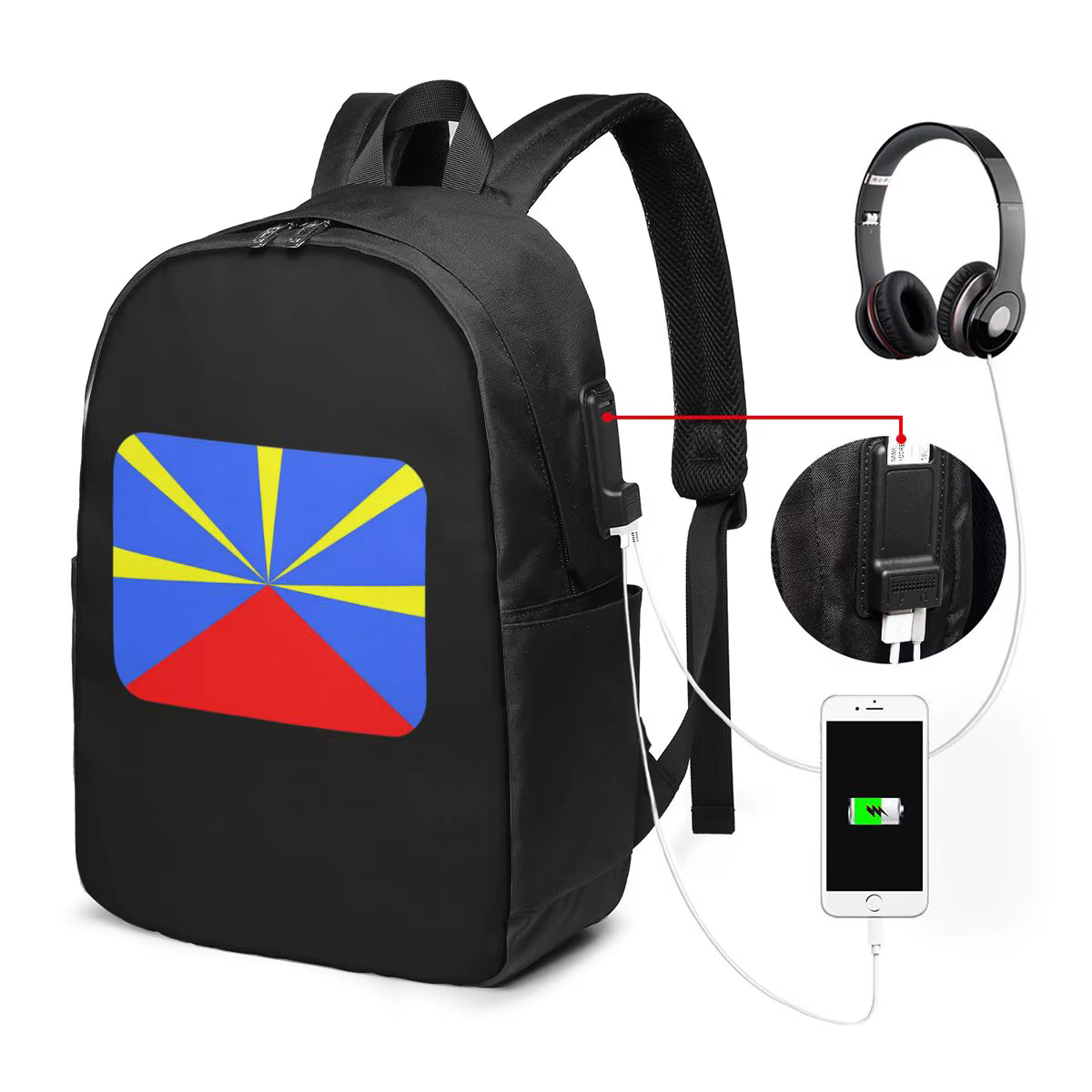 Mochila com bandeira da ilha de Reunião, bolsa de viagem para notebook, bolsa escolar para estudantes universitários,...