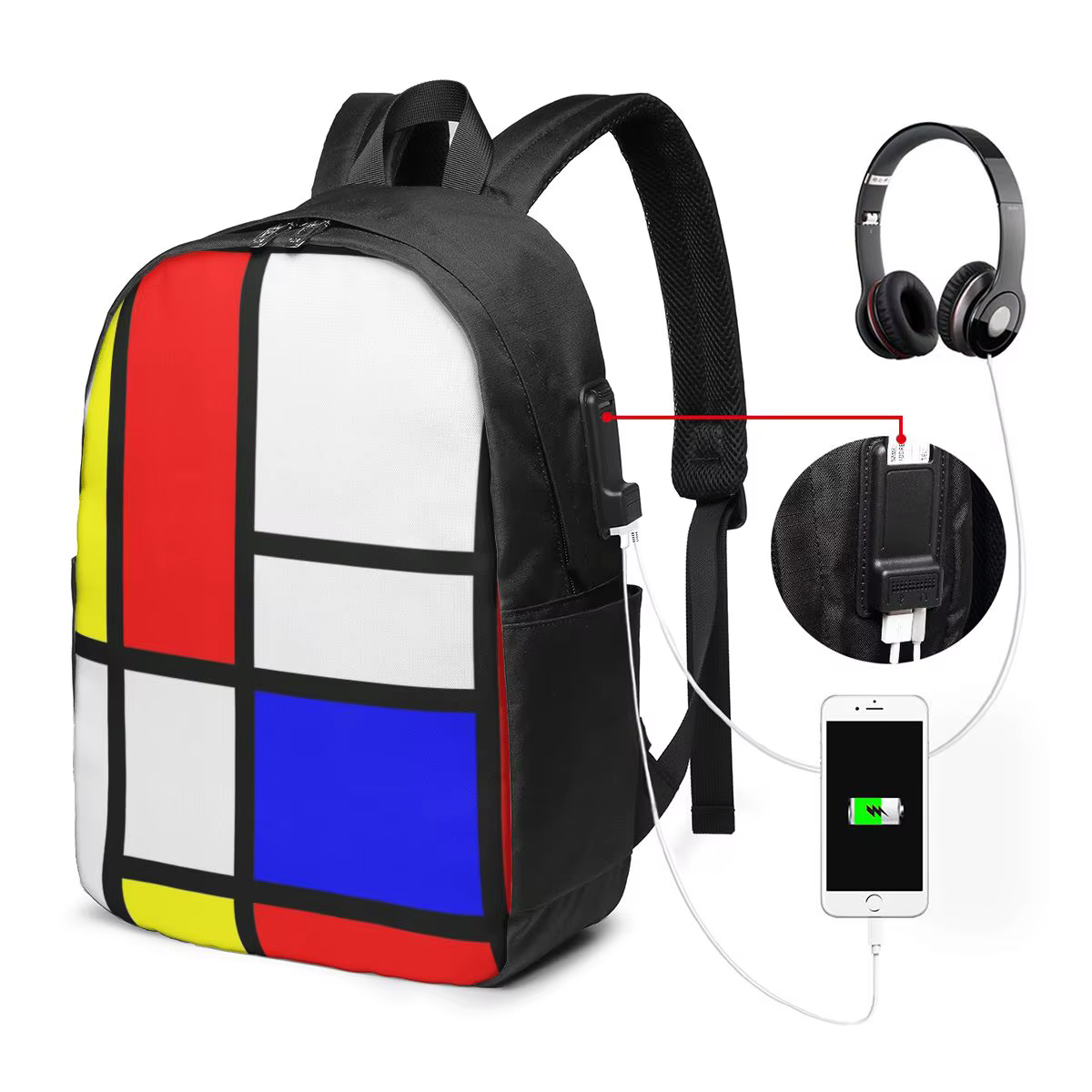 Mochila Piet Mondrian Composition para viagem, bolsa para notebook, bolsa escolar para estudantes universitários, bol...