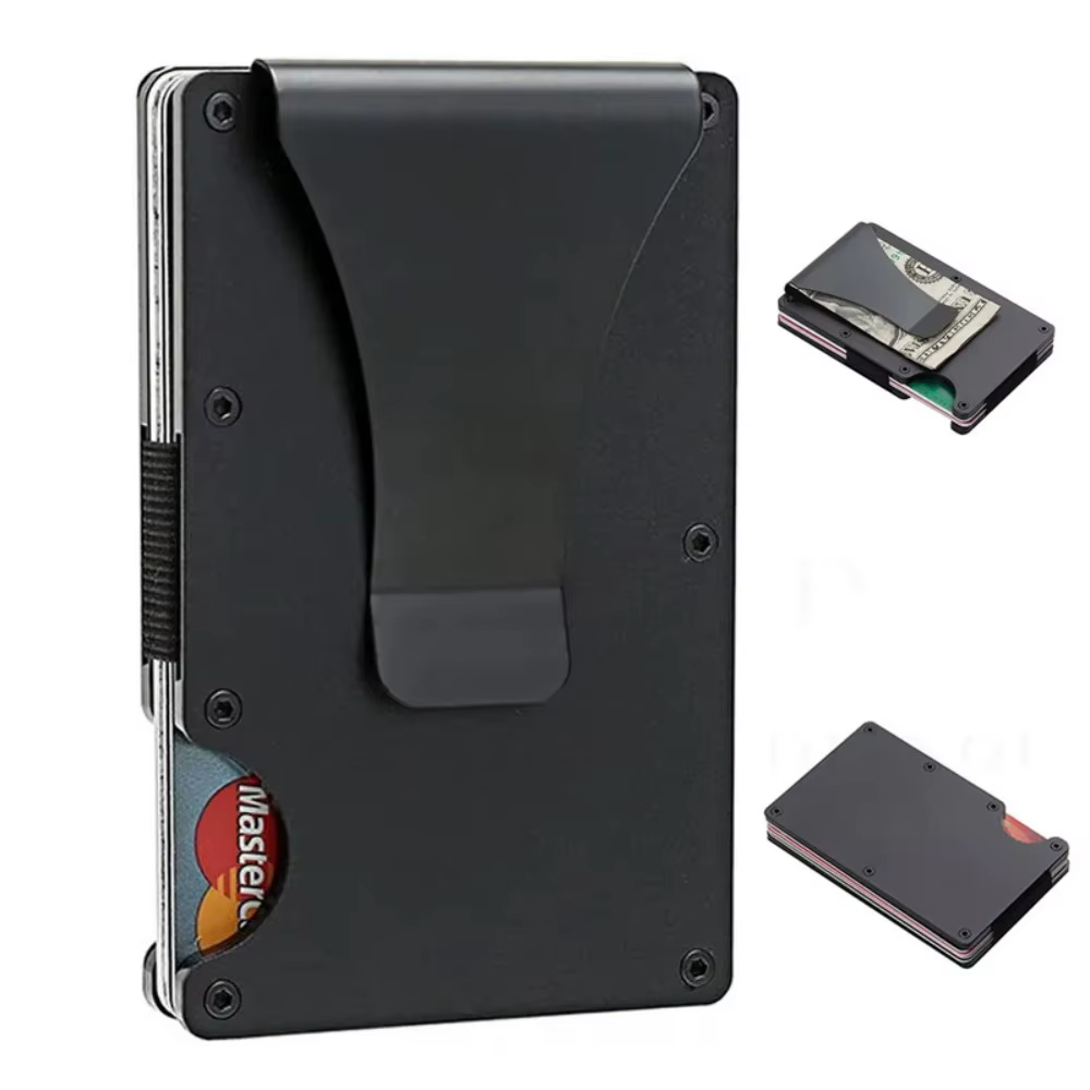 Porta-cartões de alumínio com bloqueio RFID, carteira metálica ultrafina antirroubo, estojo minimalista para cartões...