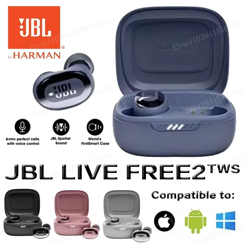 Fones de Ouvido Bluetooth Sem Fio JBL LIVE FREE2 Originais com Cancelamento de Ruído, para Música e Esportes, à Prova...