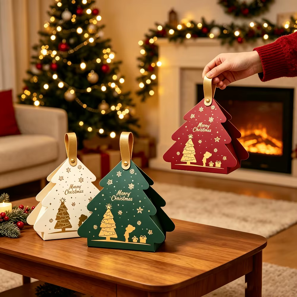 24 caixas de presente de papel em formato de árvore de Natal, com alças, caixas pequenas e portáteis, lembrancinhas p...