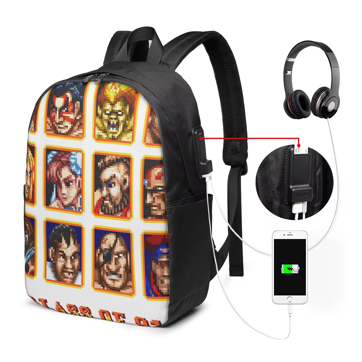 Mochila Defeated Portraits Super Street Fighter para viagem, bolsa para notebook, bolsa escolar para estudantes unive...