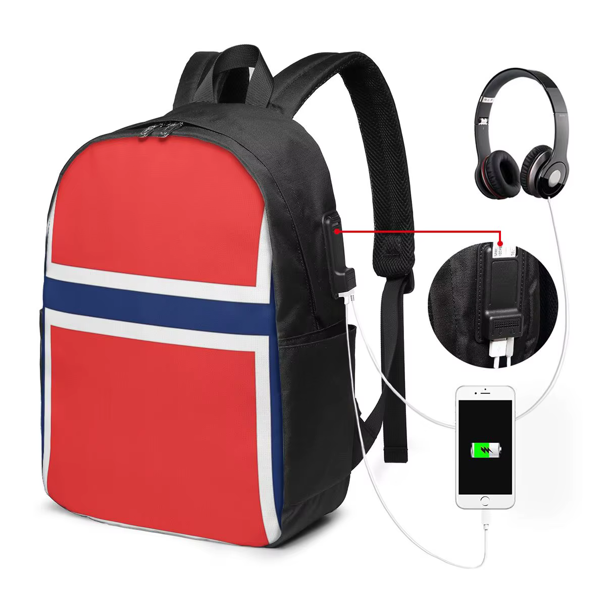 Mochila com bandeira da Noruega, bolsa de viagem para notebook, bolsa escolar para estudantes universitários, bolsa d...