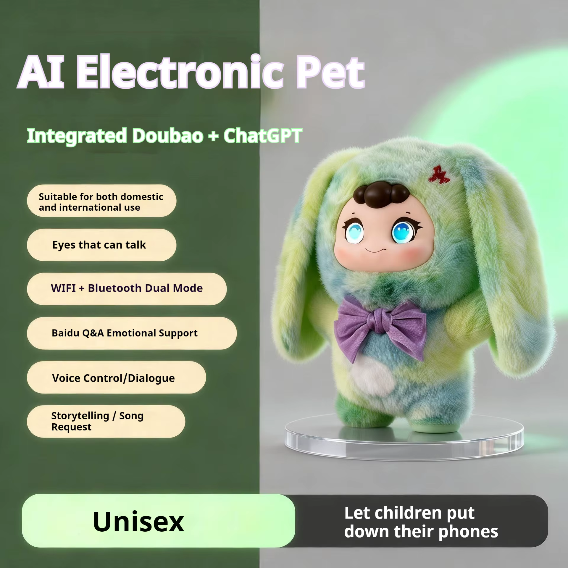 Animal de Estimação Eletrônico com Inteligência Artificial, Boneca de Conversação por Voz, Olhos LED, Companheiro Emo...
