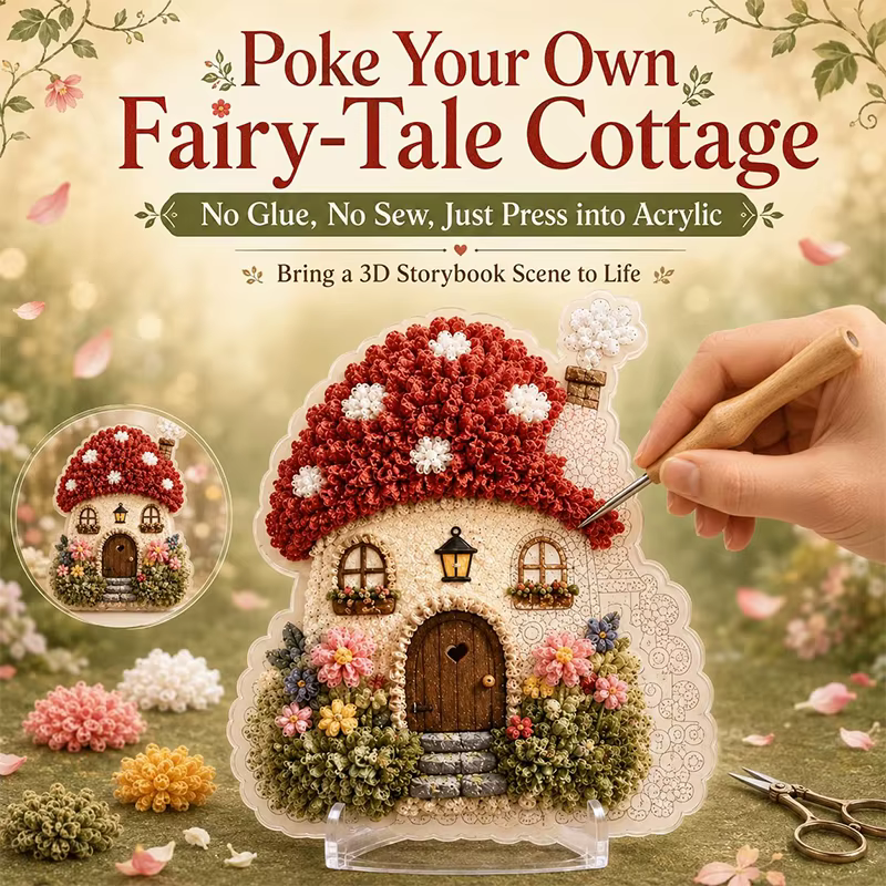 Kit DIY de Arte Poke 3D Casa Cogumelo, Conjunto de Bordado com Agulha Mágica para Tecido, Kit de Artesanato Manual co...